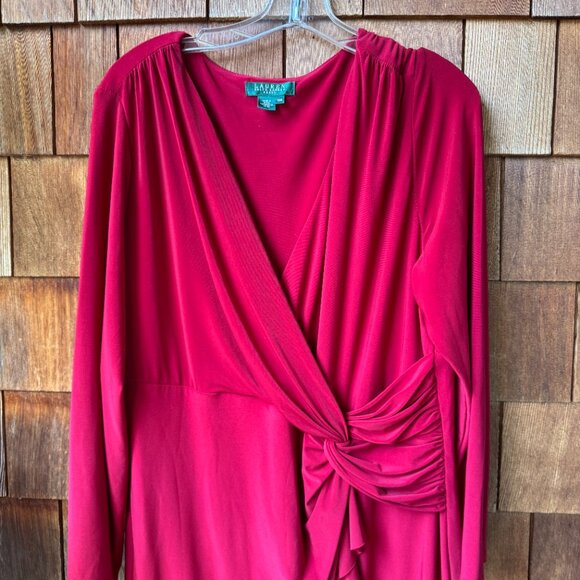 Ralph Lauren Deep Rose Red Long Sleeve Elegant Essentials Dress in Women's 18W - Picture 2 of 9